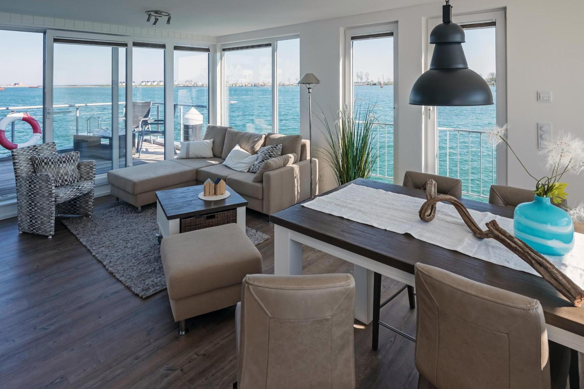 Schwimmendes Ferienhaus Antares One rundum Wasserblick Sauna Sonnendeck by Seeblick Ferien Olpenitz Exterior foto